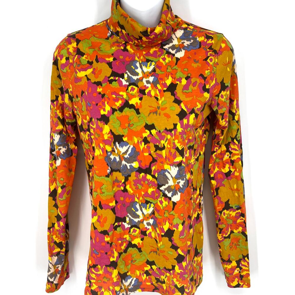 J. Crew Re-Imagined Retro Print Cotton Turtleneck Hippie Boho Size Small